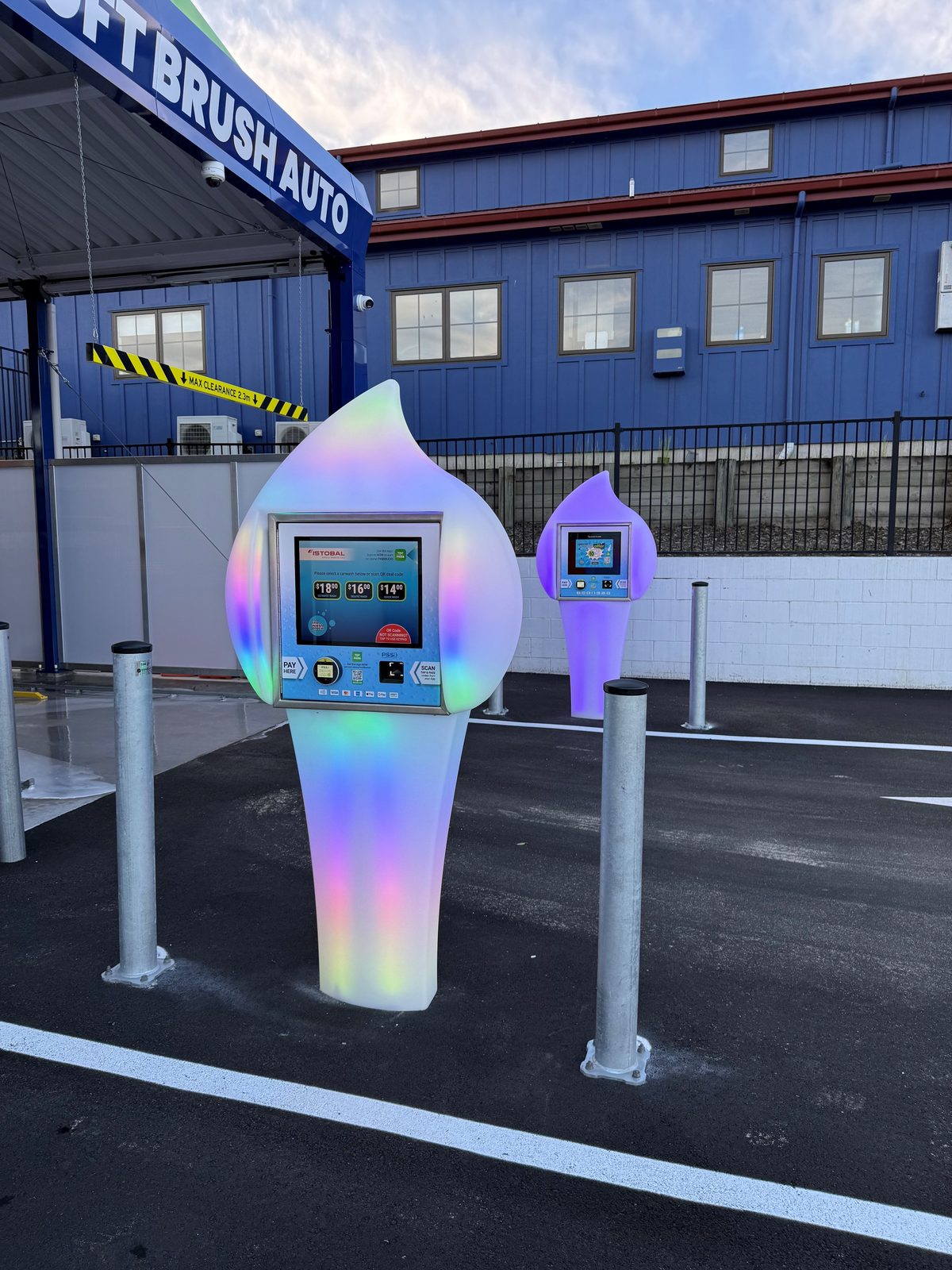 Paydrop plinths at the Soft Brush Auto entry