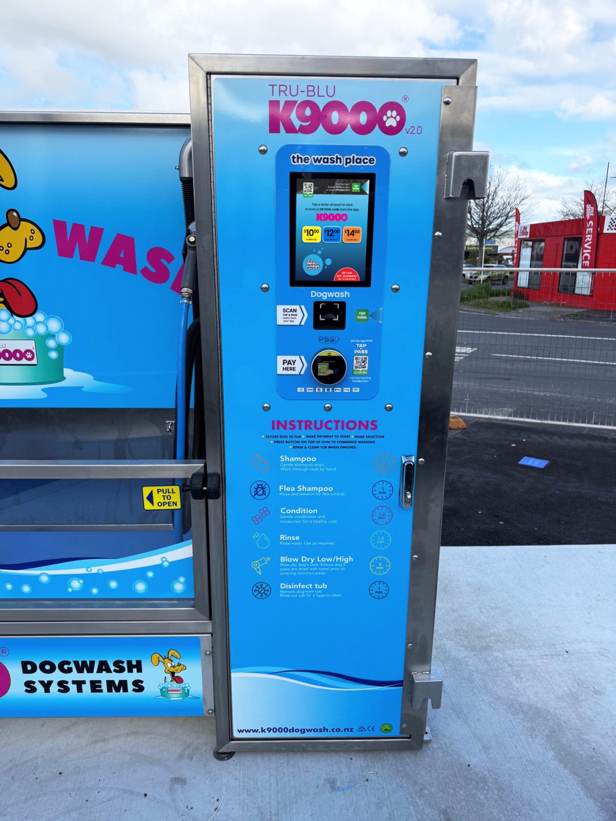 A TRU-BLU K9000 dog wash with the PSS wash menu