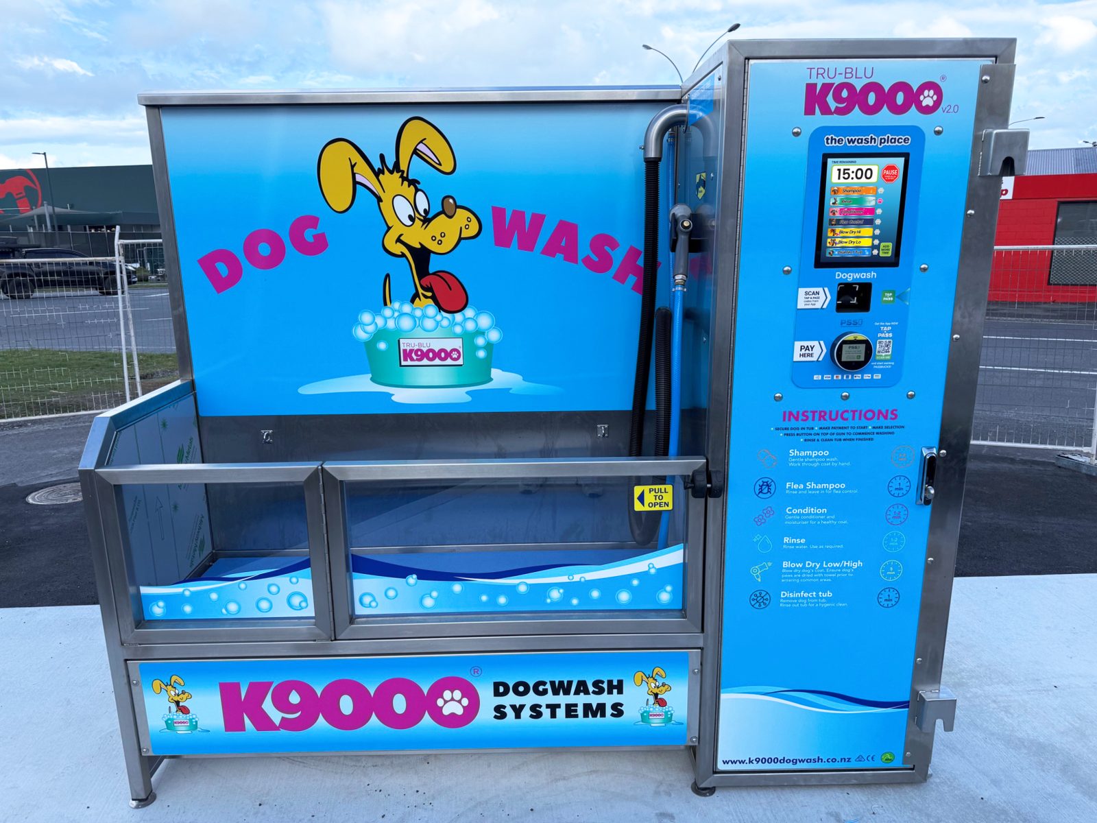 A K9000 dog wash with PSS touch activation