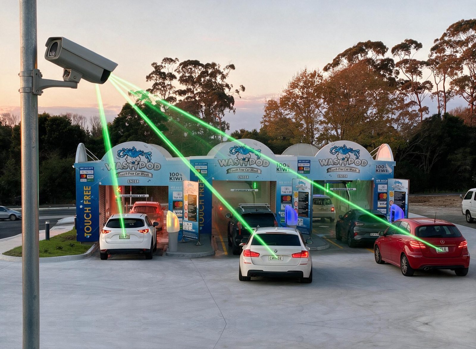 LPR cameras recognising cars entering a carwash site
