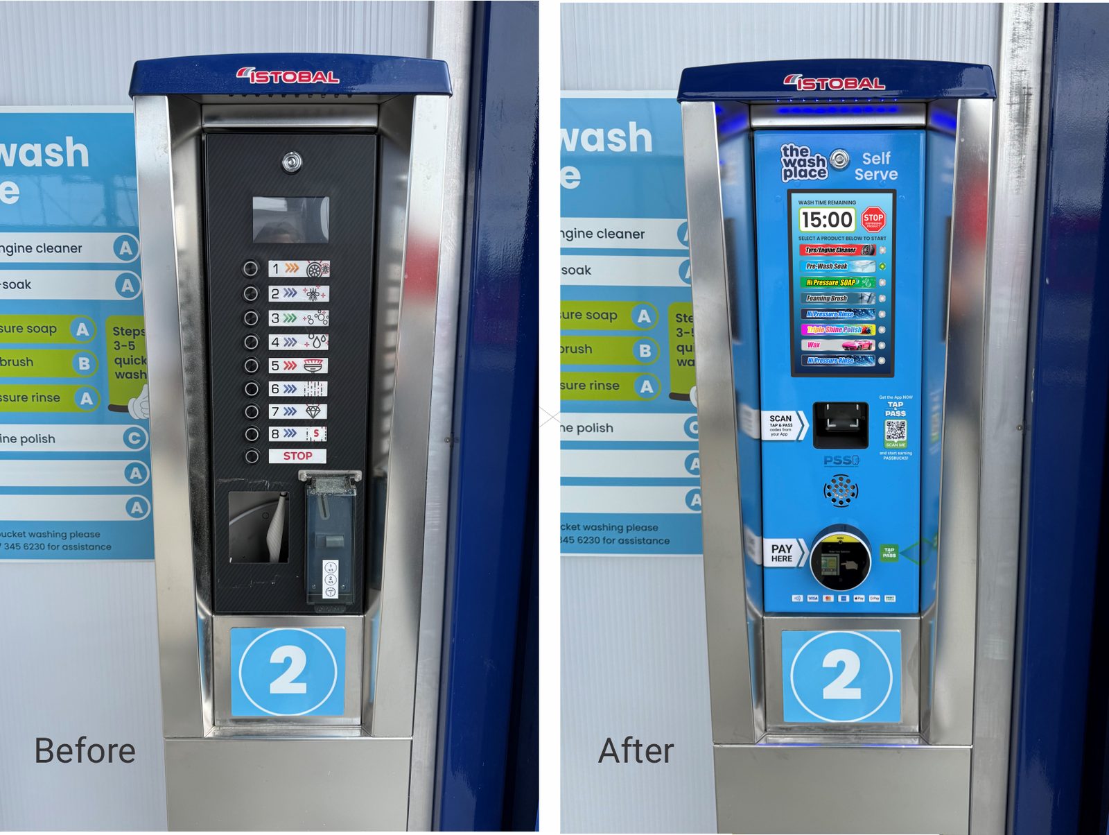 Before and after: a self-serve bay box upgraded to the PSS touch retrofit door