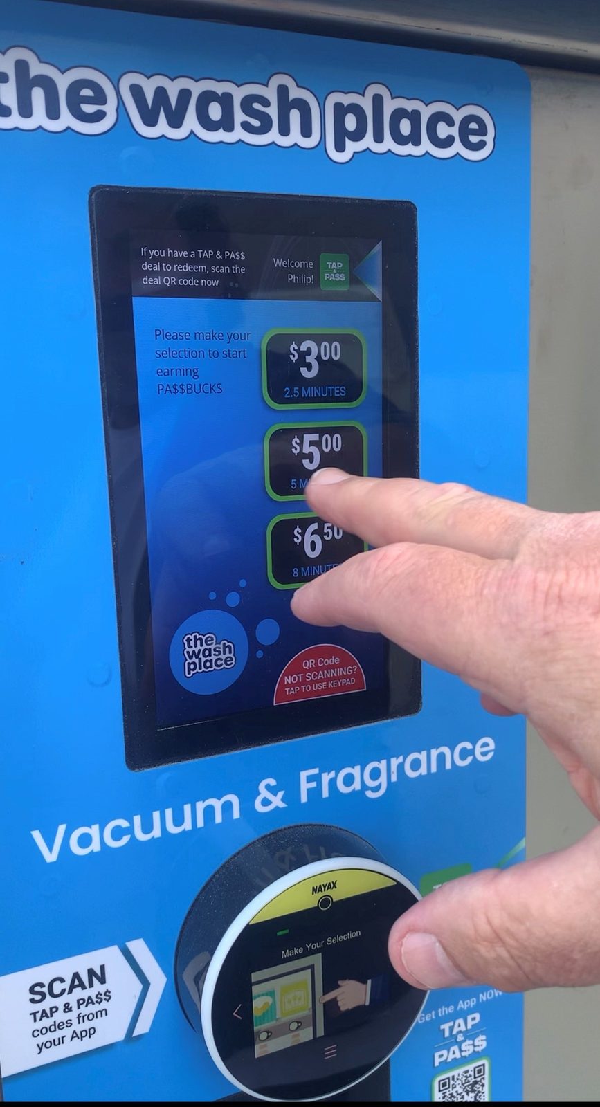 The TAP n PA$$ app open at the vacuum bay