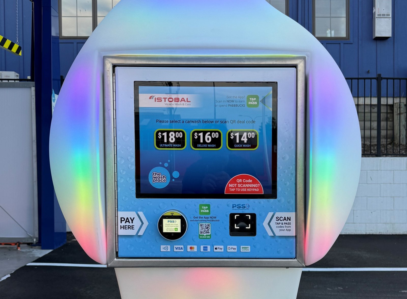 An ultra-bright PSS touchscreen at a wash bay
