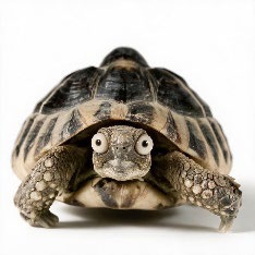 A turtle watching from inside its shell